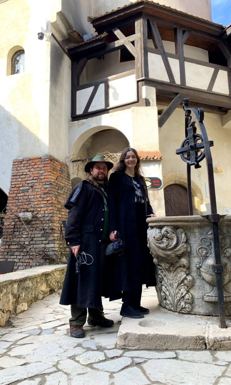 Greg and Felicity filming one of our early documentaries 'Romania: Seeking Dracula's Castle'